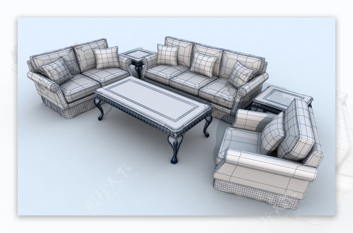 沙发客厅家具成组欧式模型