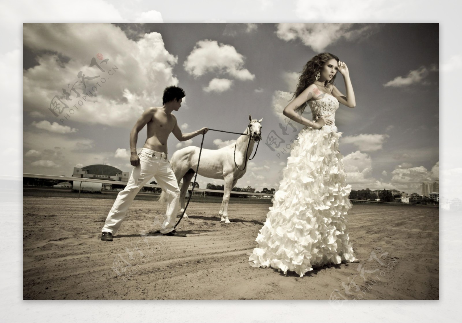 生活中的演戏中的情侣越南伉俪婚纱结婚结婚照森林牧场马图片