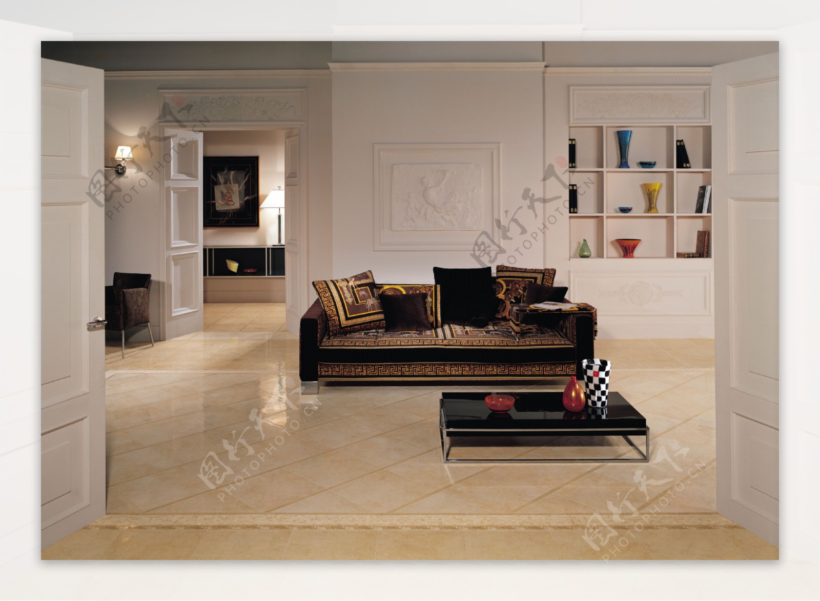 新古典简欧风格客厅瓷砖铺贴图
