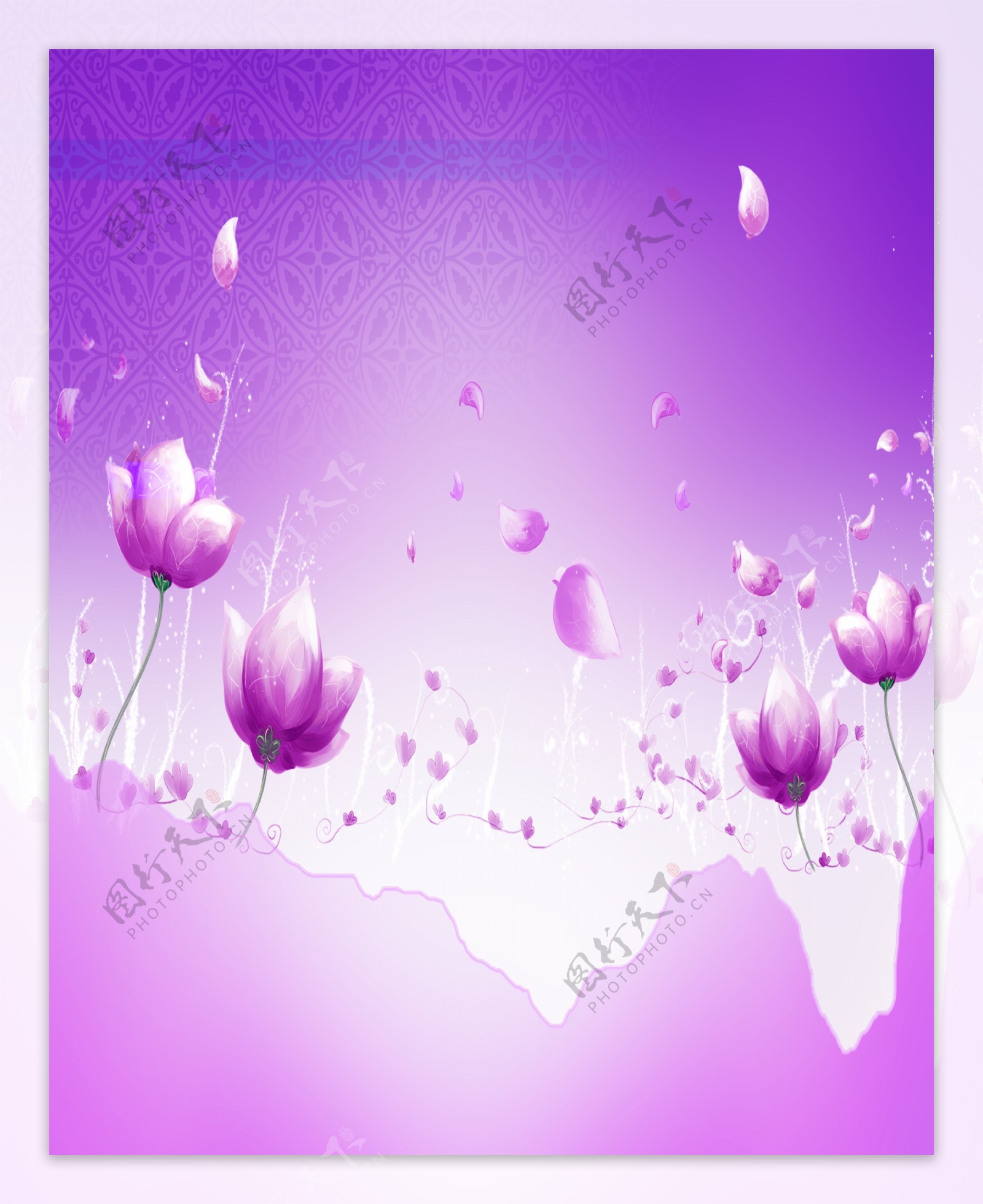 紫色梦幻花朵移门图案