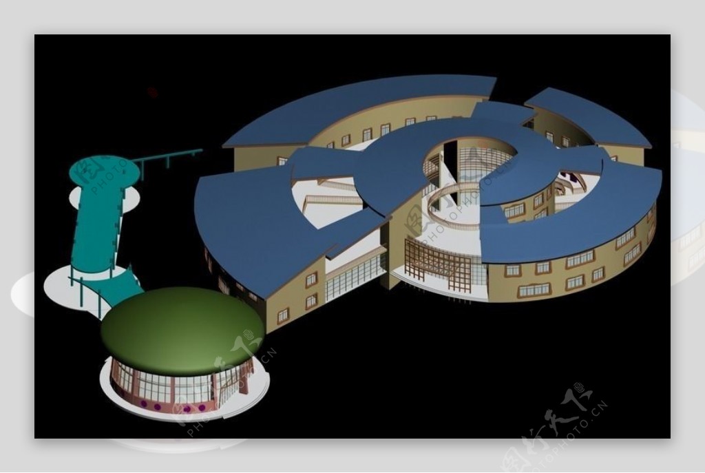 风轮式艺术风格公建建筑3D模型