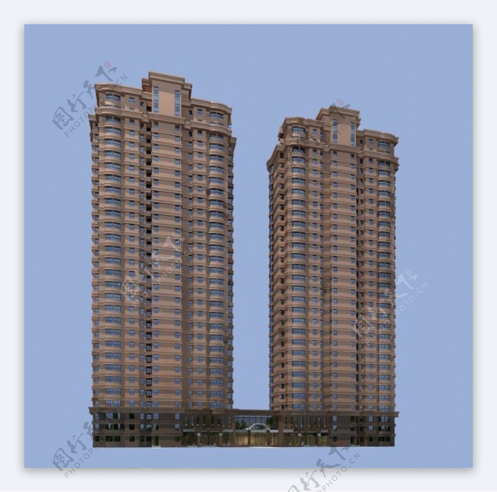 褐色高层住宅商业商场建筑3D模型