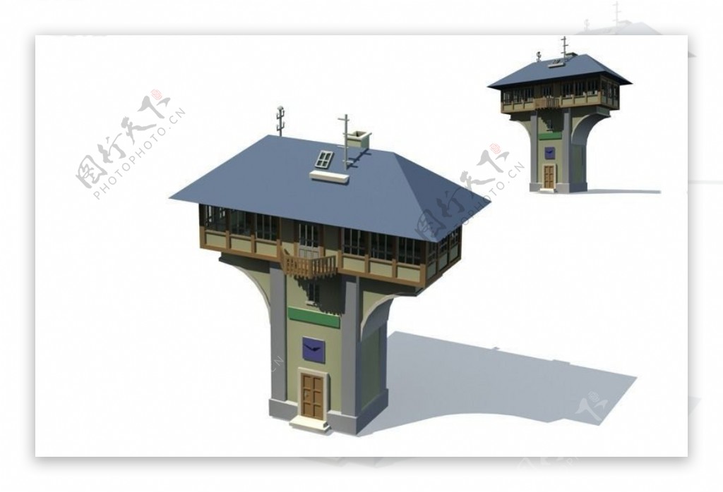 丁字形欧式建筑3D模型图