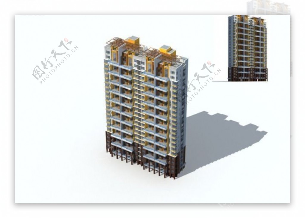 高层别墅板式住宅楼建筑3D模型