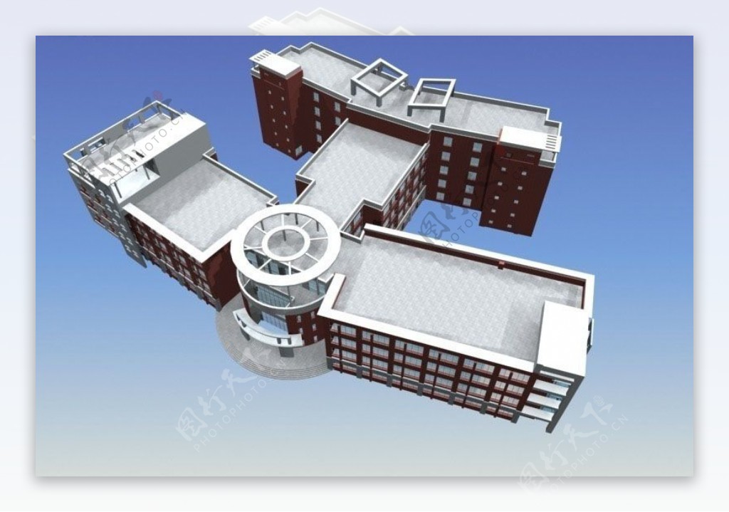 飞机型现代学校建筑群3D模型设计