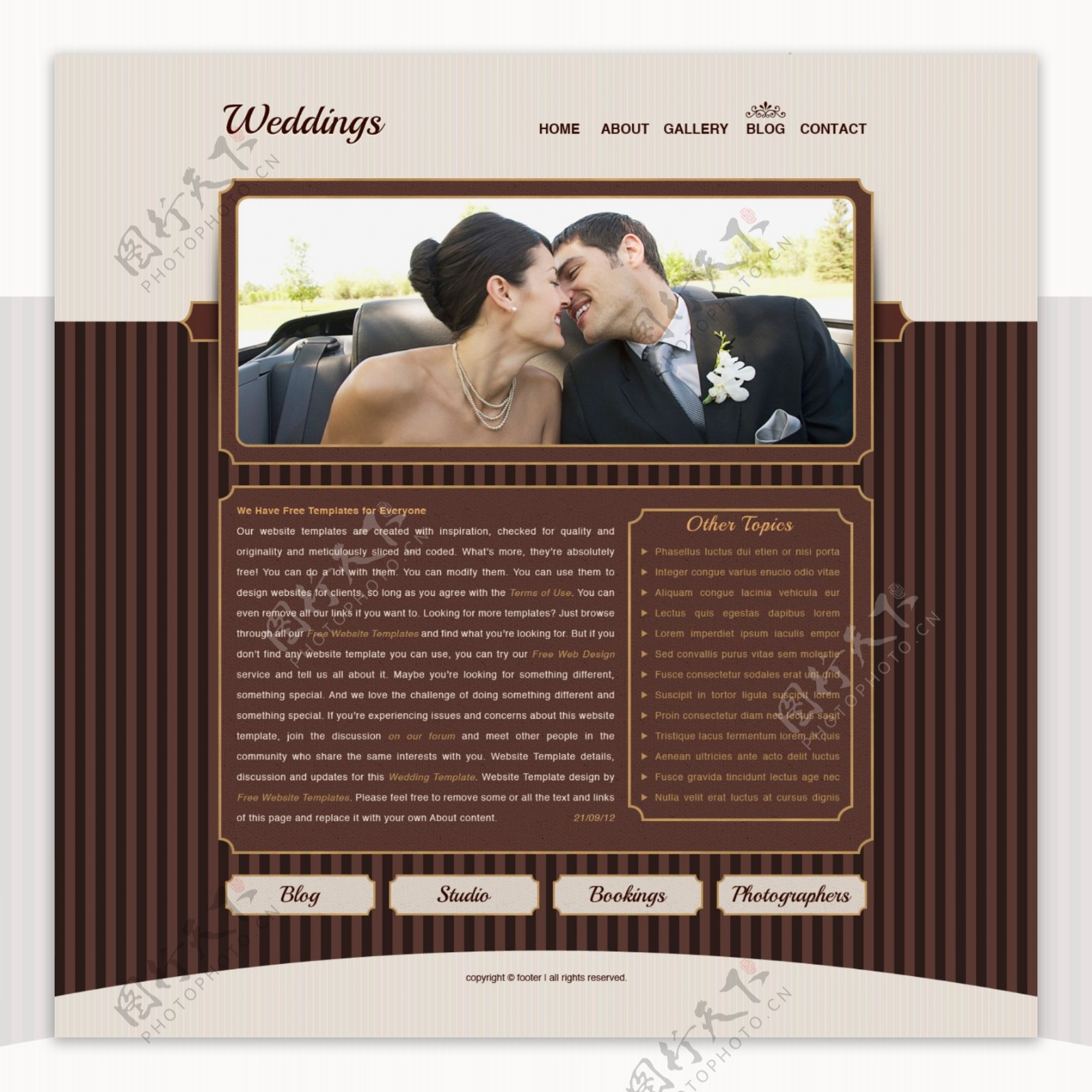 浪漫的婚礼网站模板PSD