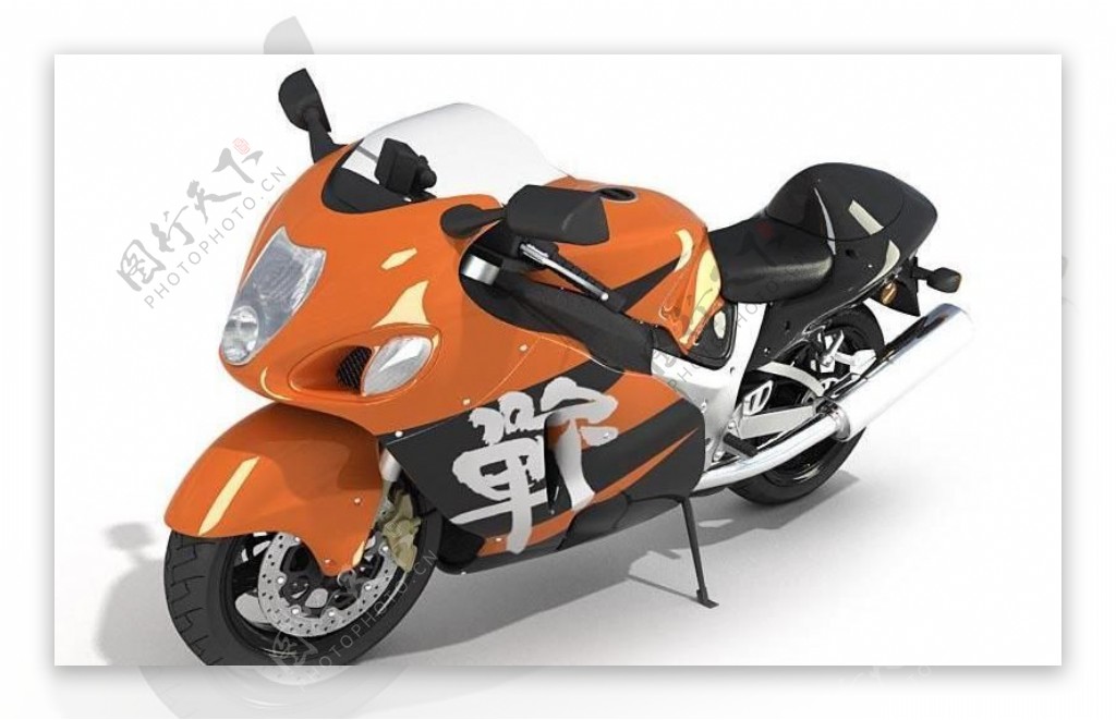 橘红色摩托车整体模型02