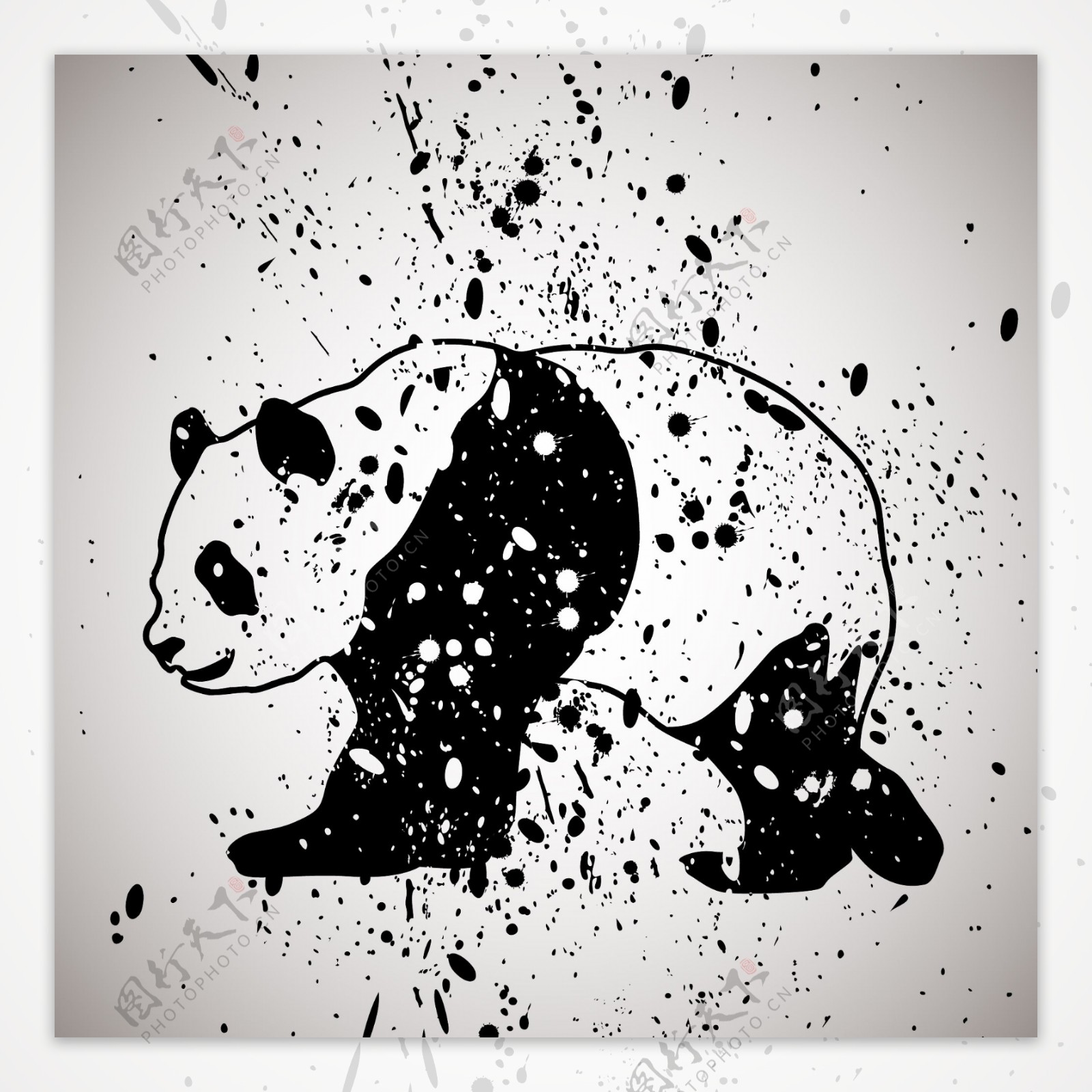 印花矢量图动物熊猫墨迹墨点免费素材