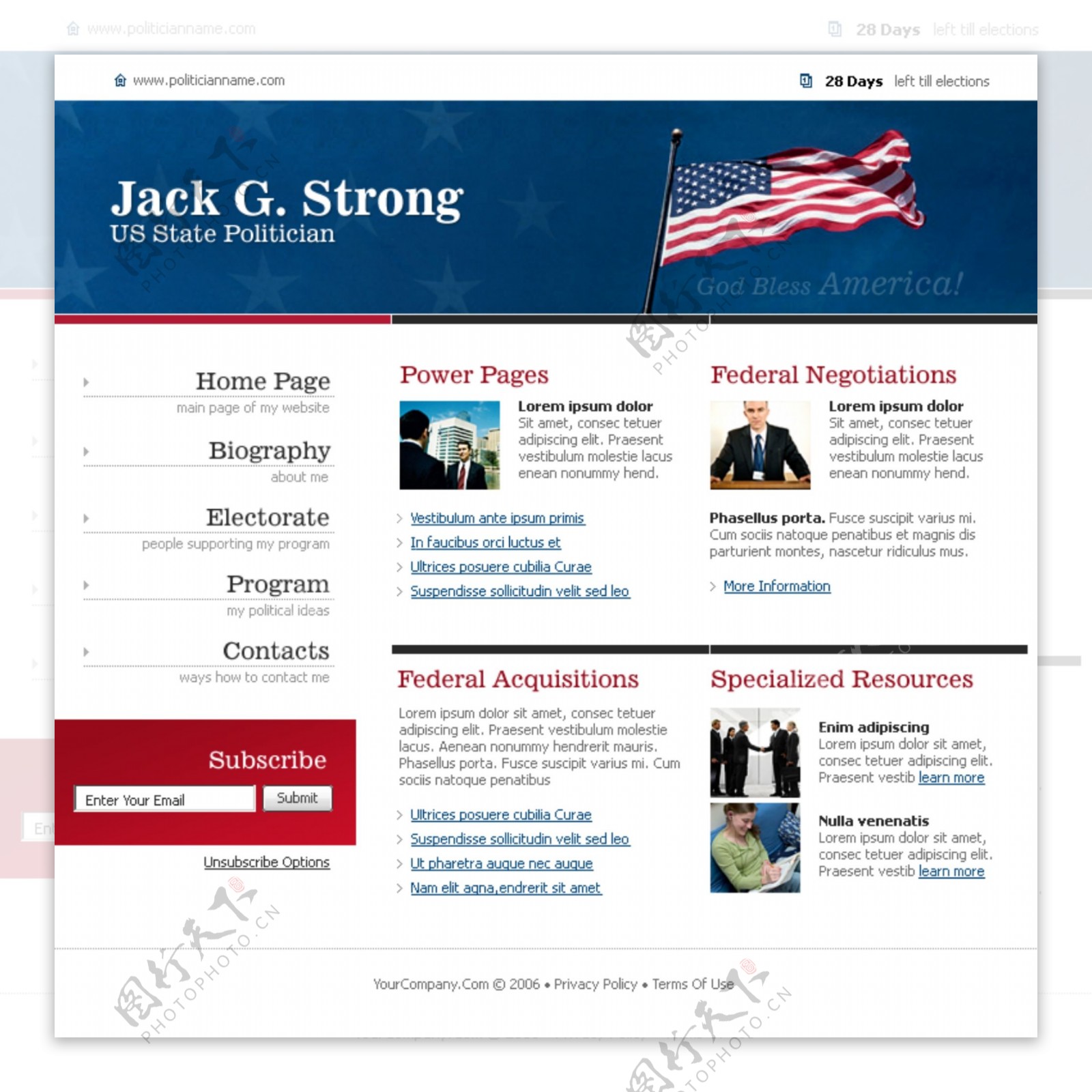 美国政治家介绍网页模板