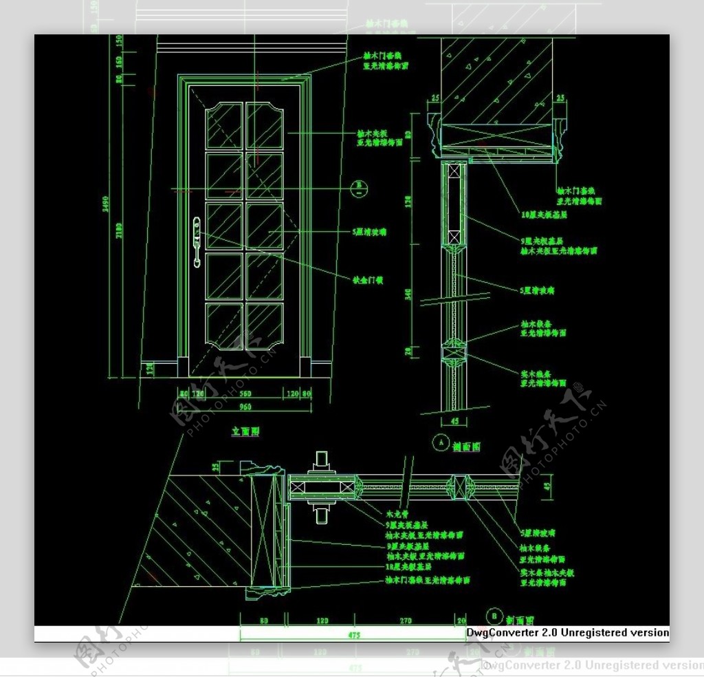单扇门CAD施工设计详图