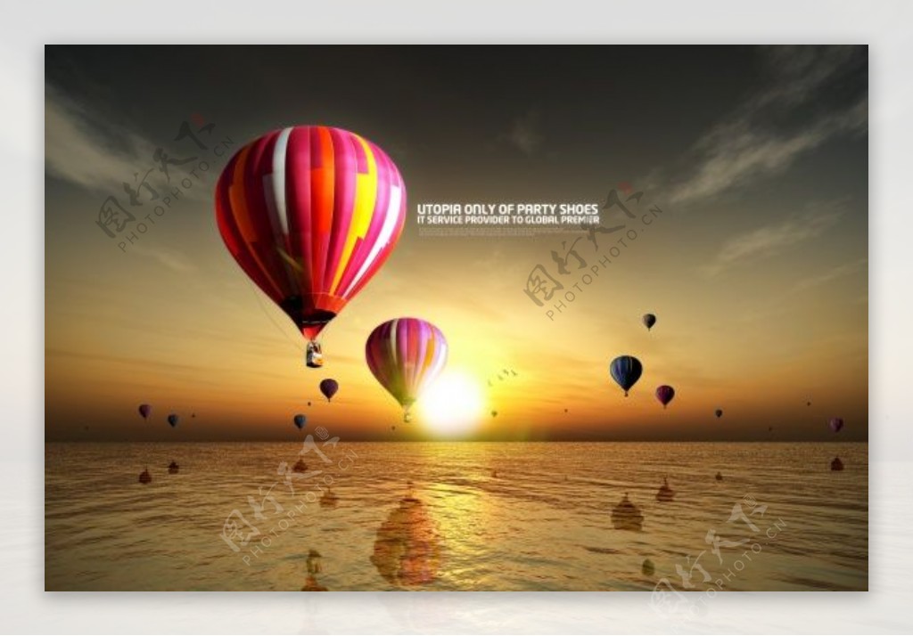 美丽海景热气球PSD分层素材图片
