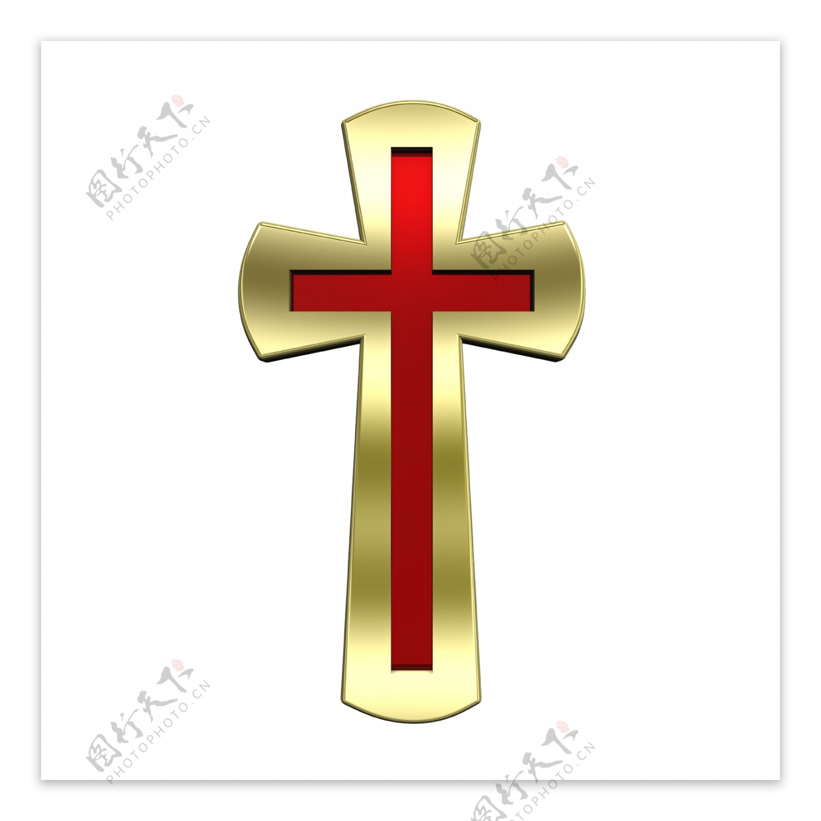 红宝石的金框基督教的十字架的白色隔离
