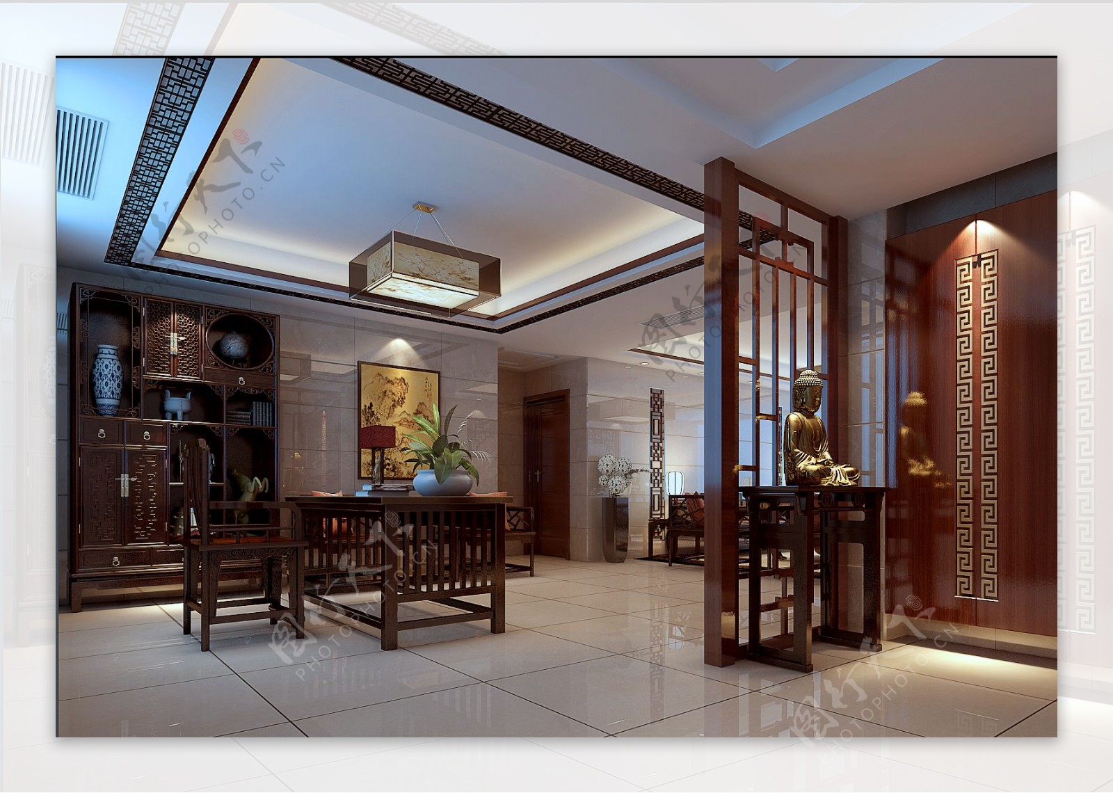 中式开放客厅设计效果图