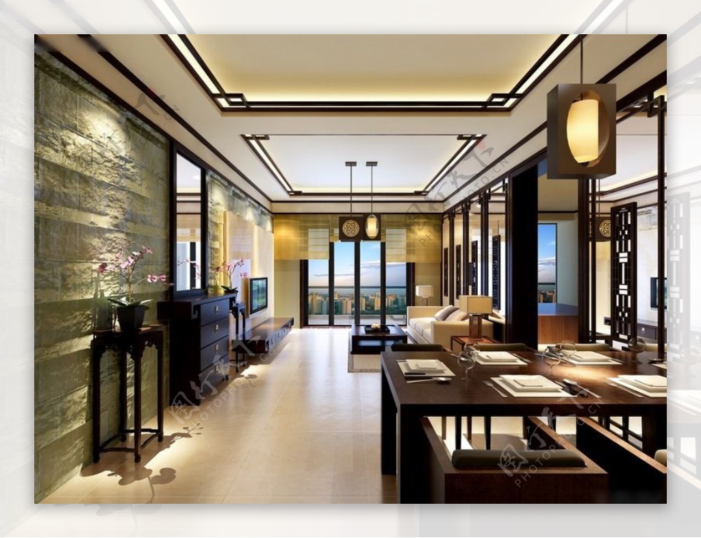 中式古典风格客厅餐厅3D模型