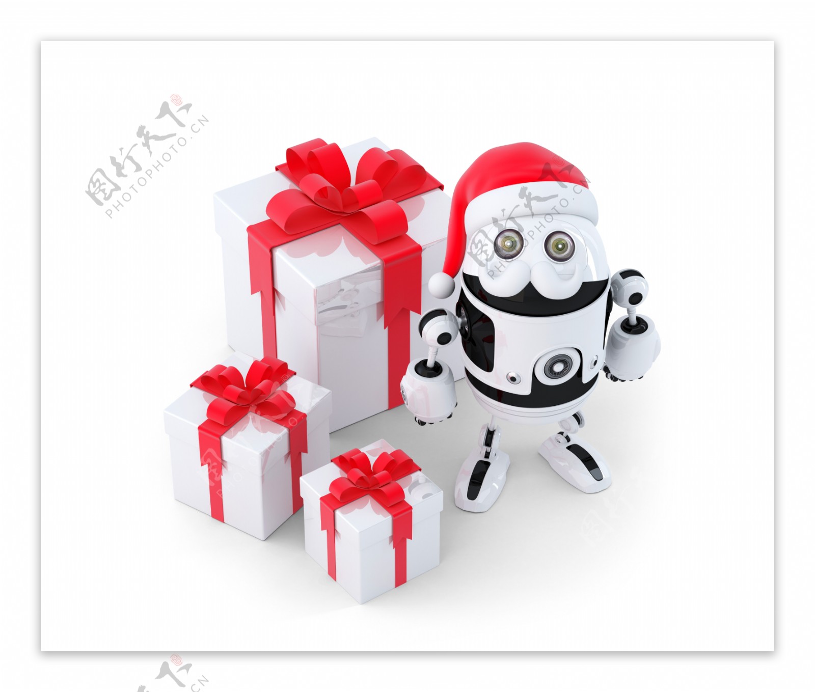 随着礼品盒圣诞概念的机器人