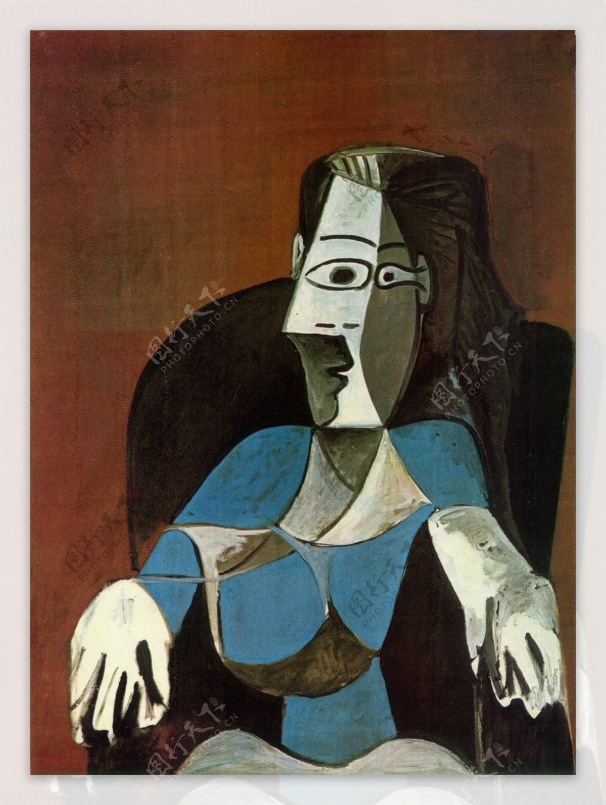1962Femmeassiseaufauteuilnoir西班牙画家巴勃罗毕加索抽象油画人物人体油画装饰画