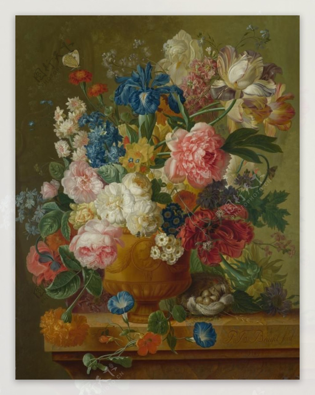 PaulusTheodorusvanBrusselFlowersinaVase花卉水果蔬菜器皿静物印象画派写实主义油画装饰画