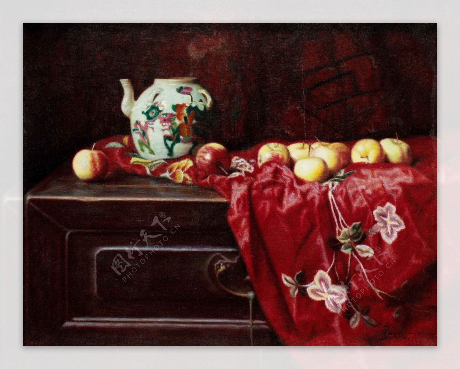 桌上的苹果油画