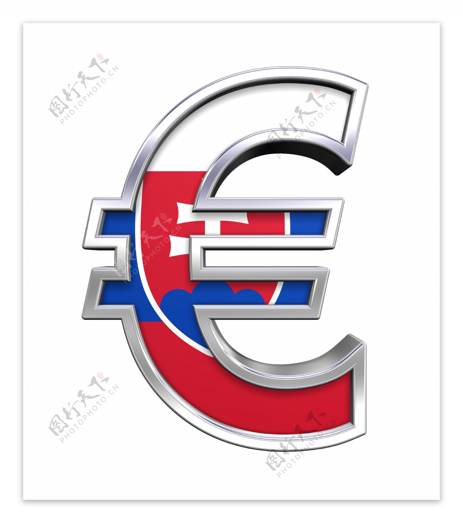 斯洛伐克国旗上分离的银白色的欧元符号