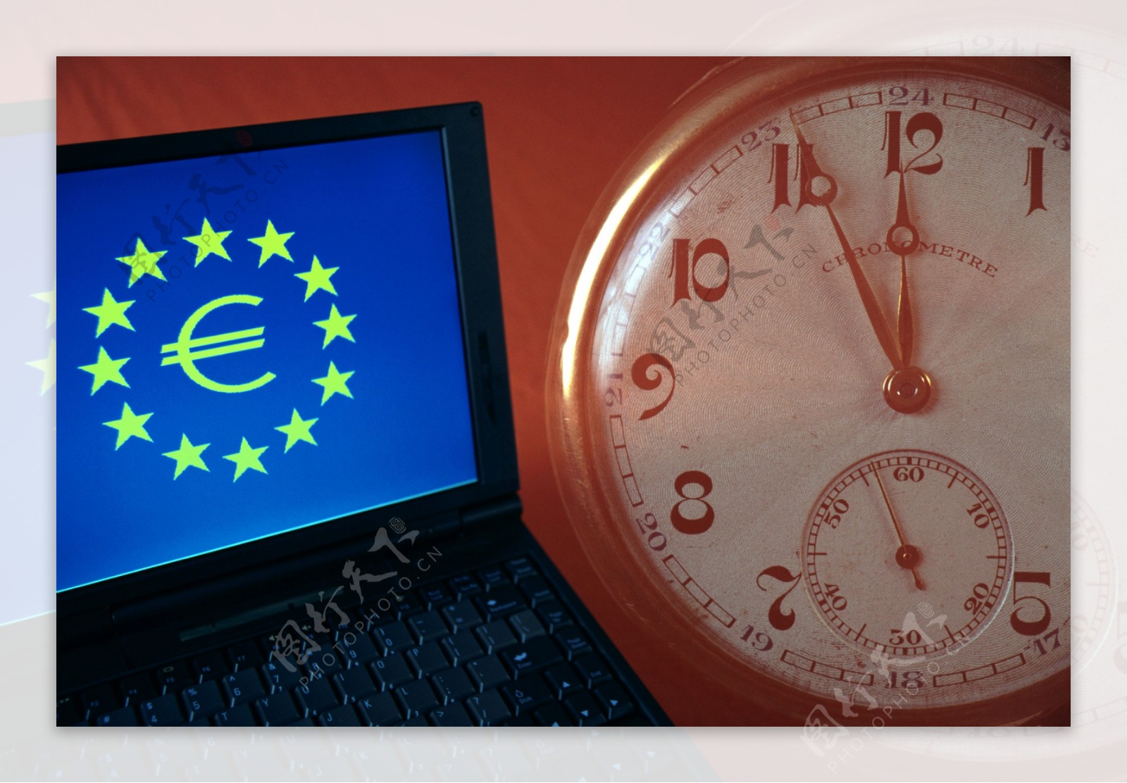 欧盟屏幕钟表货币战争创意