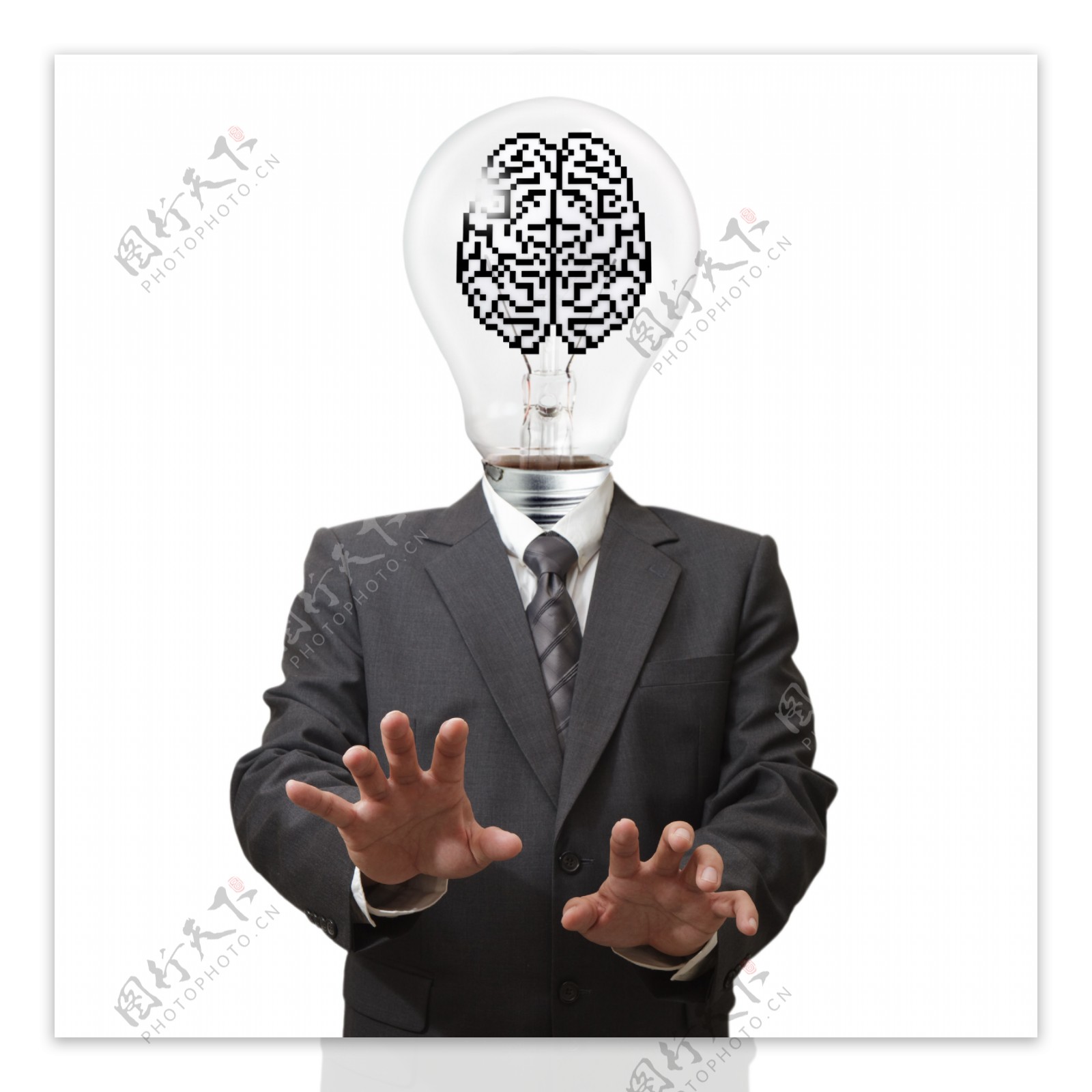 生意人的灯泡和像素脑标志