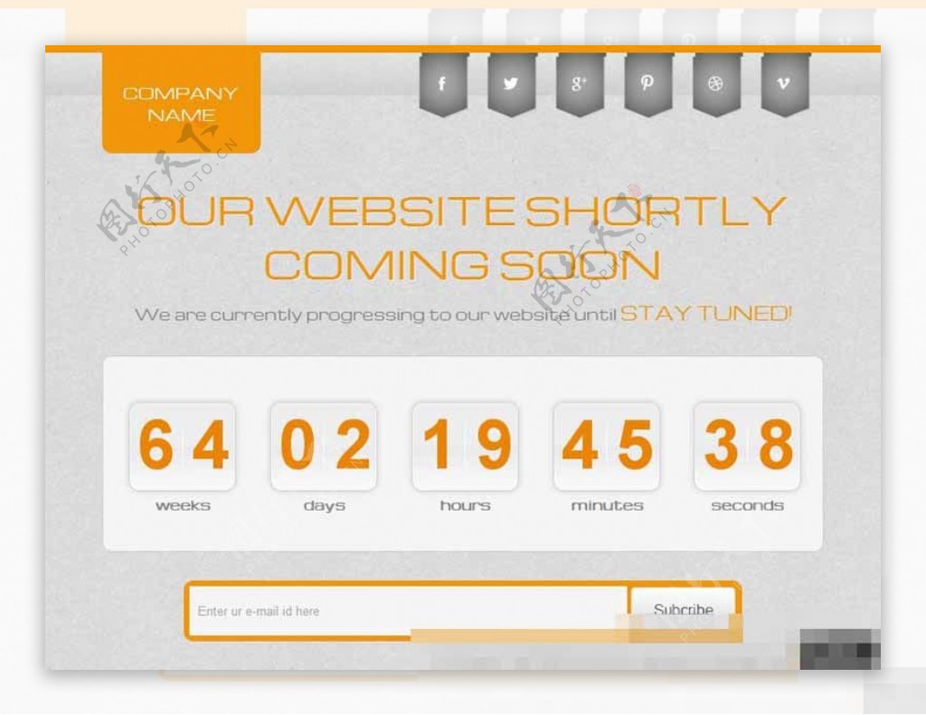橙灰网站开通倒计时网页模板
