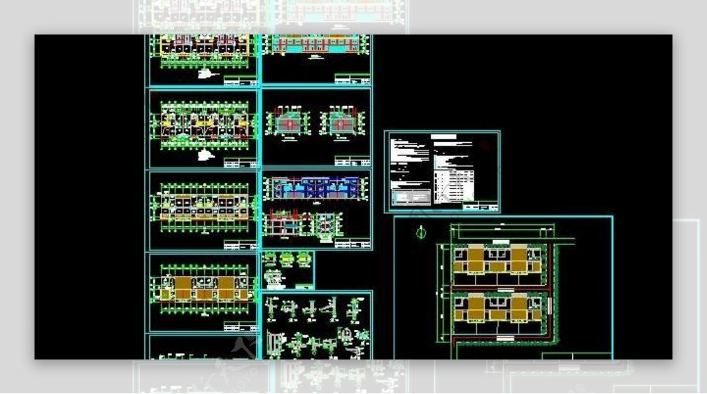 四户联排二层住宅框架结构建筑施工图nbsp44x13