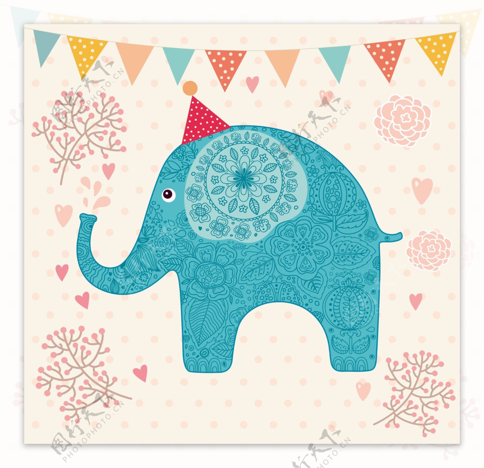 快乐的大象背景底纹图片