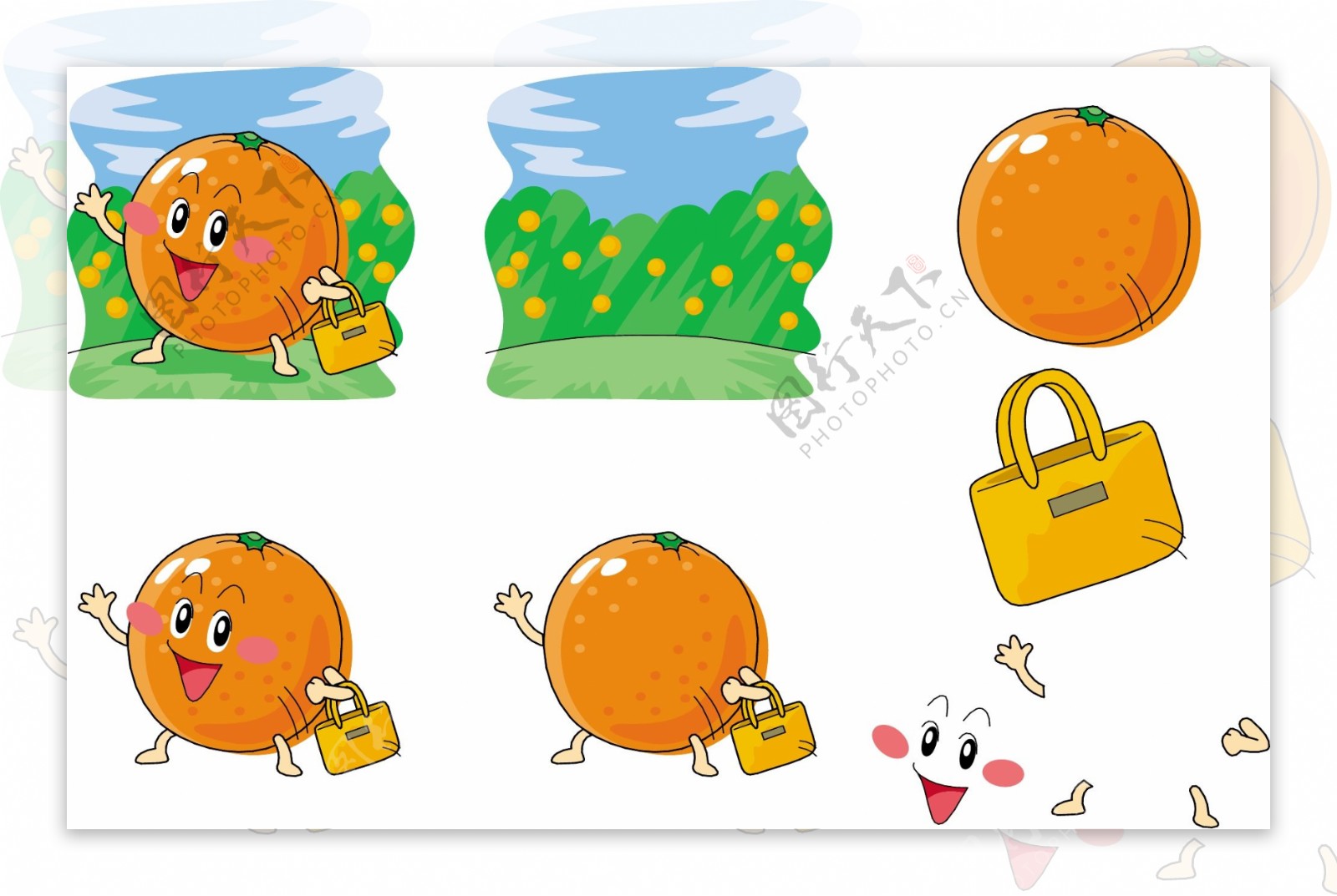 手绘橙子表情图片