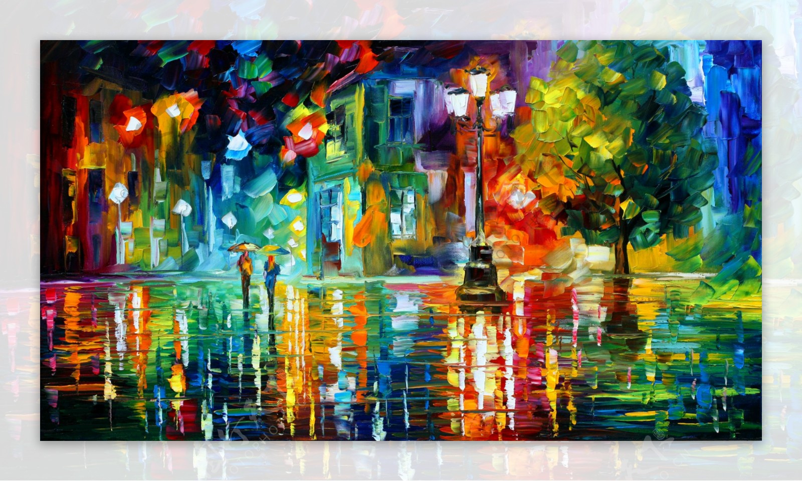 油画城市夜雨图片