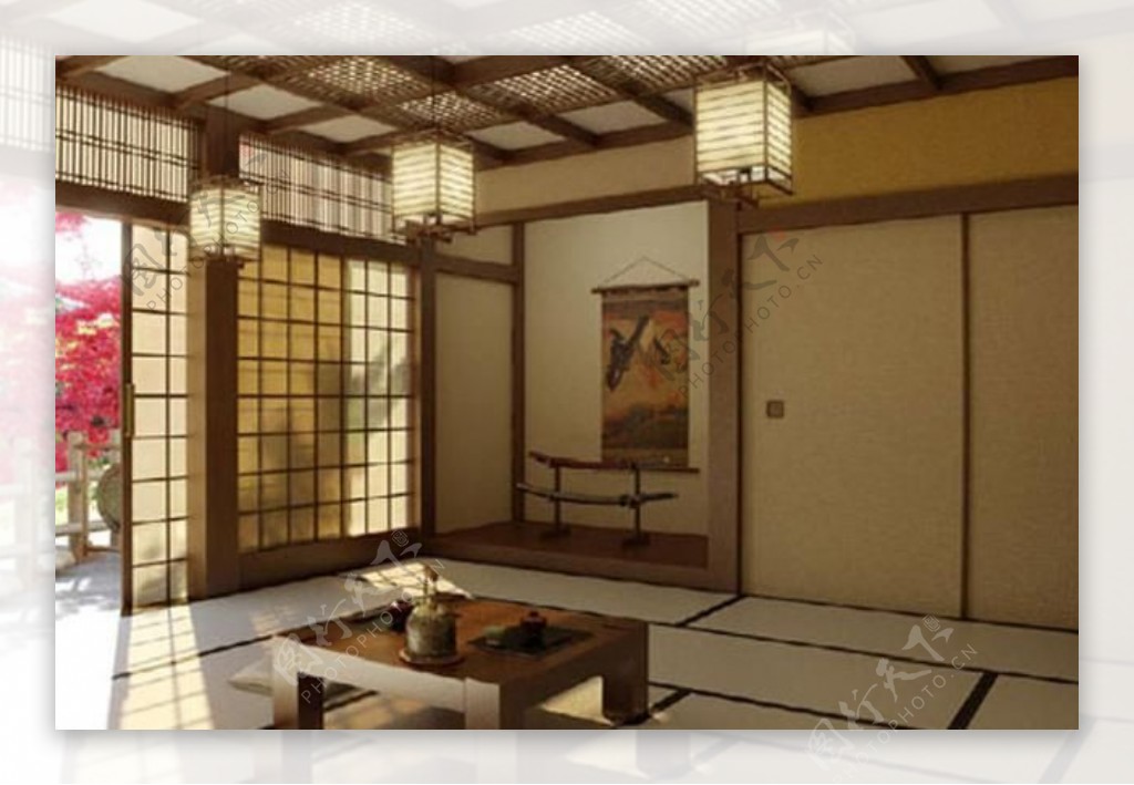 日式樱花烂漫会客厅3d模型图片