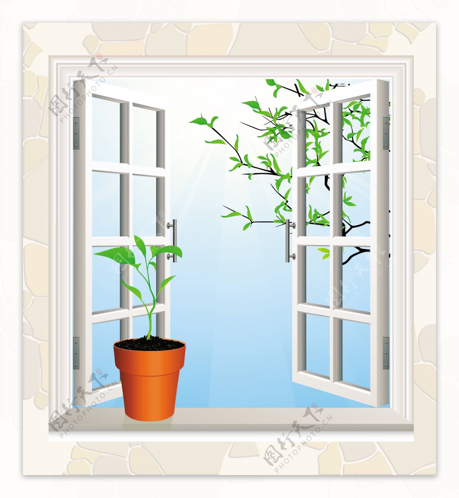 矢量窗口盆景植物图片素材