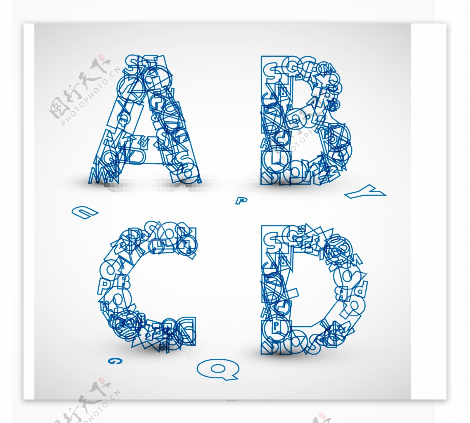 蓝色字母拼凑艺术字体矢量素材