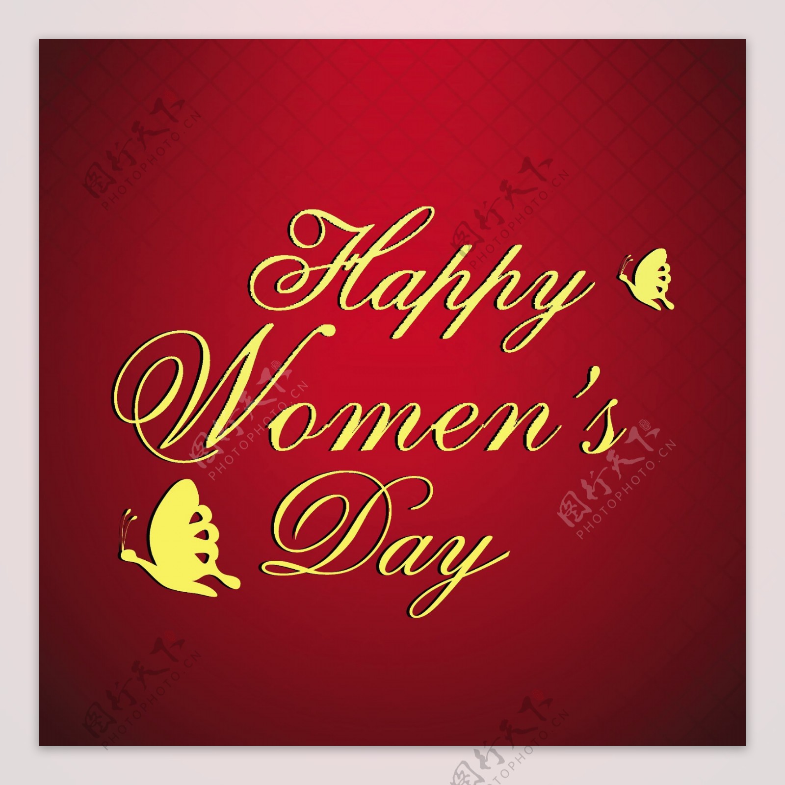 三八妇女节贺卡或海报以红色背景上的金色文字设计