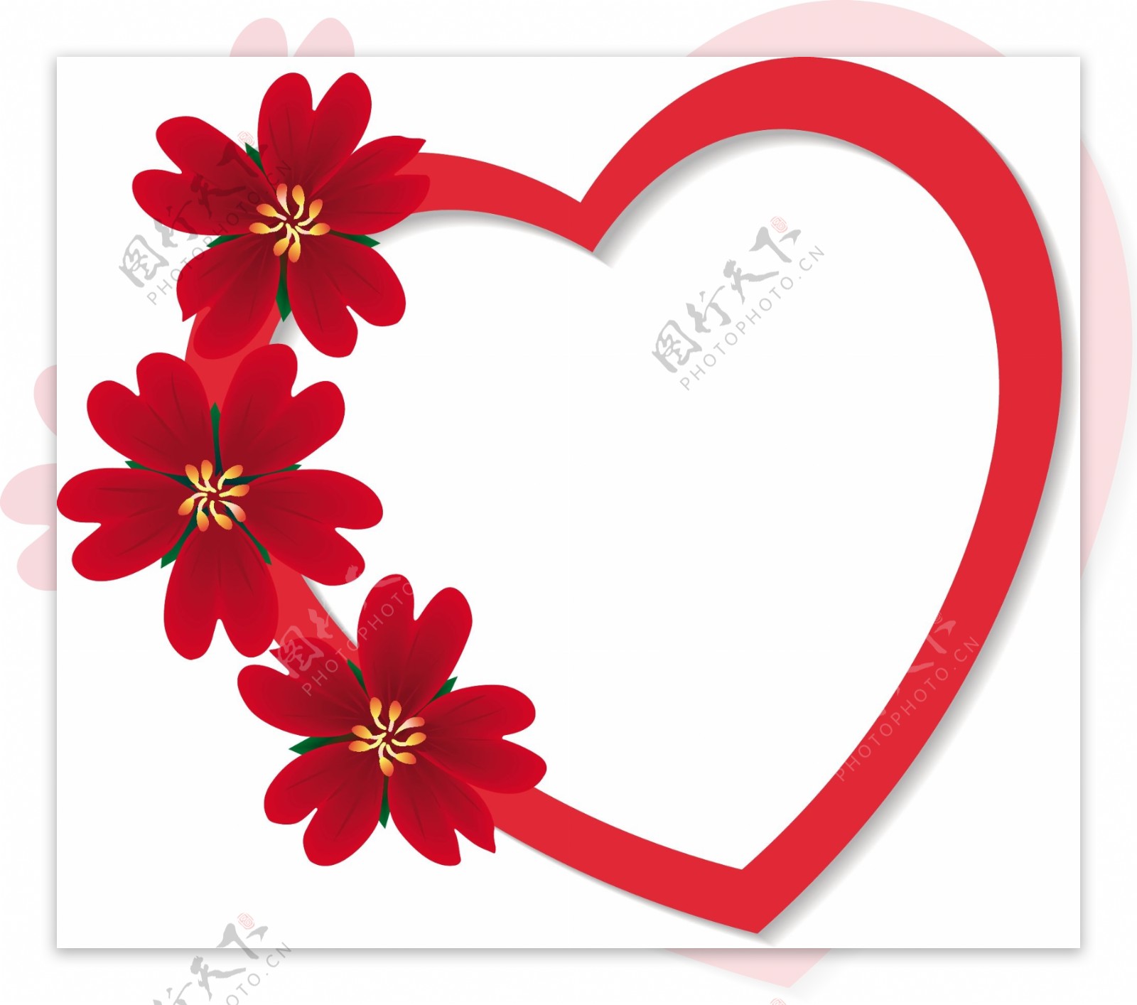 一款简单精美的红色花朵装饰心形矢量素材