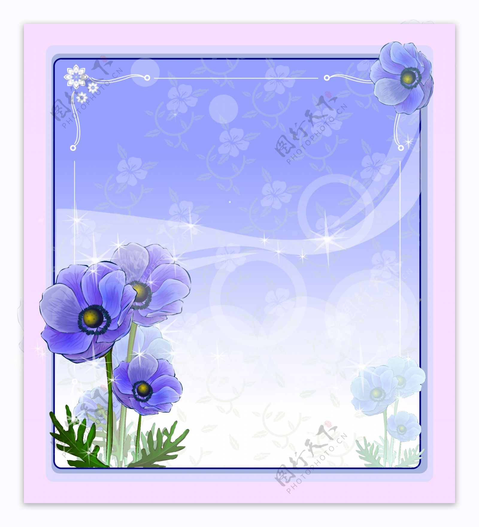 紫蓝色花纹装饰背景信纸