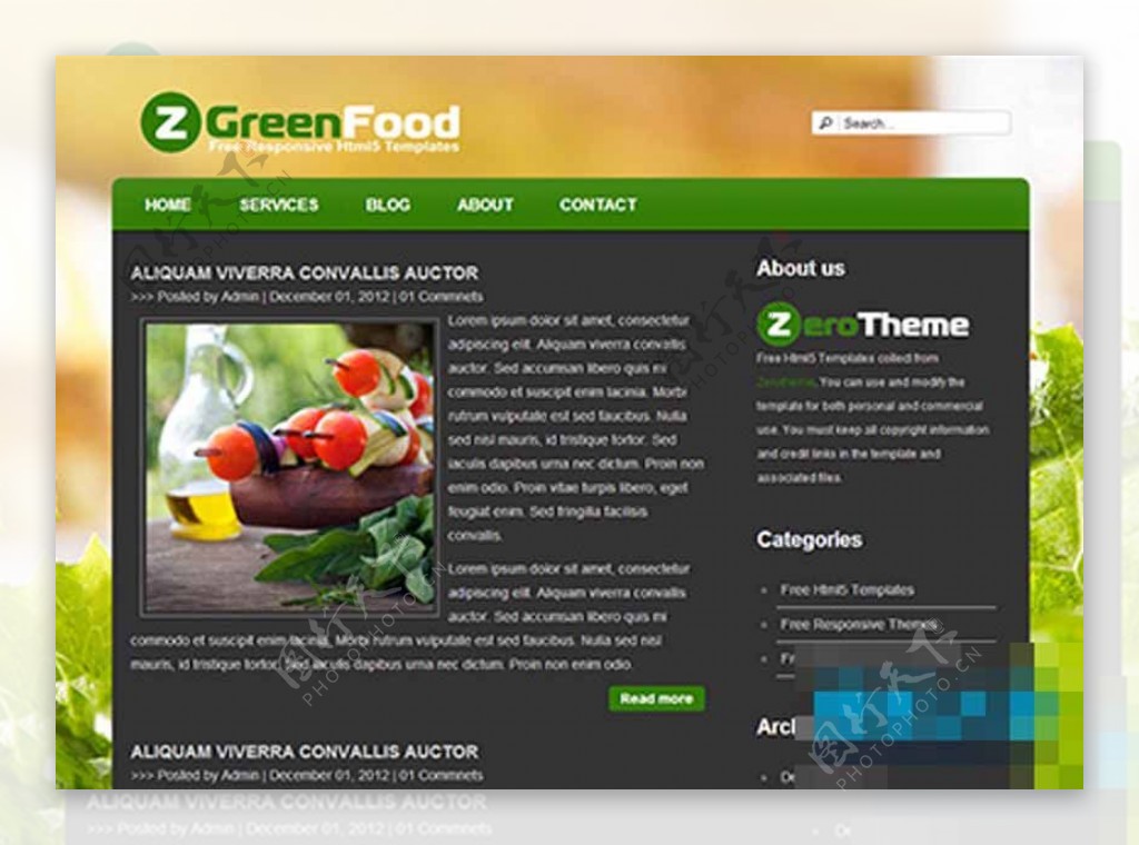 大图背景绿色食物HTML5模板