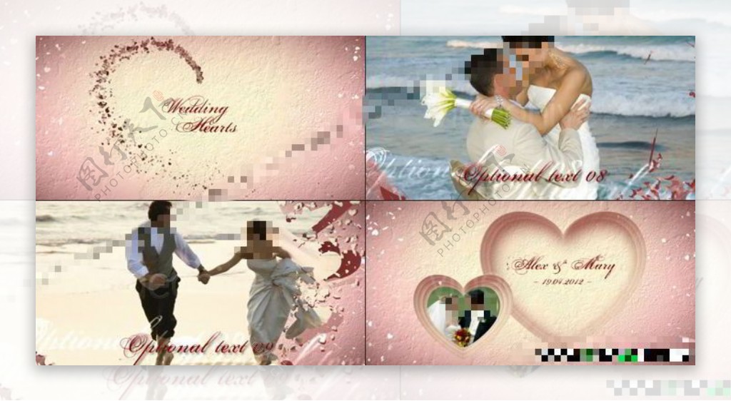 粉色系浪漫爱心主题婚礼照片展示