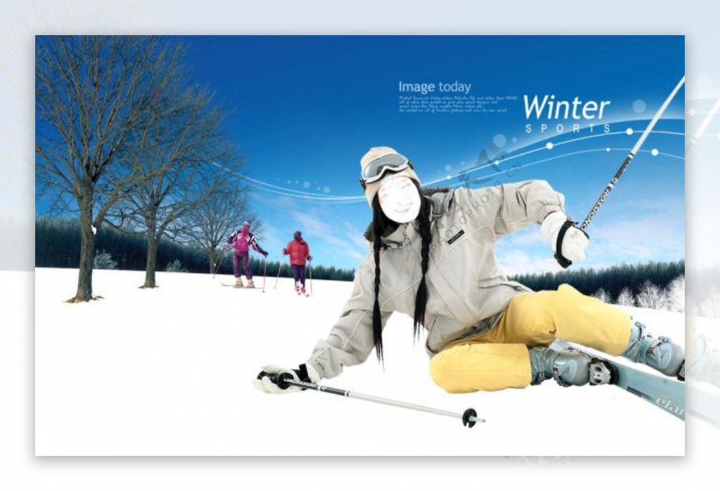 滑雪的美女冬天风景图片