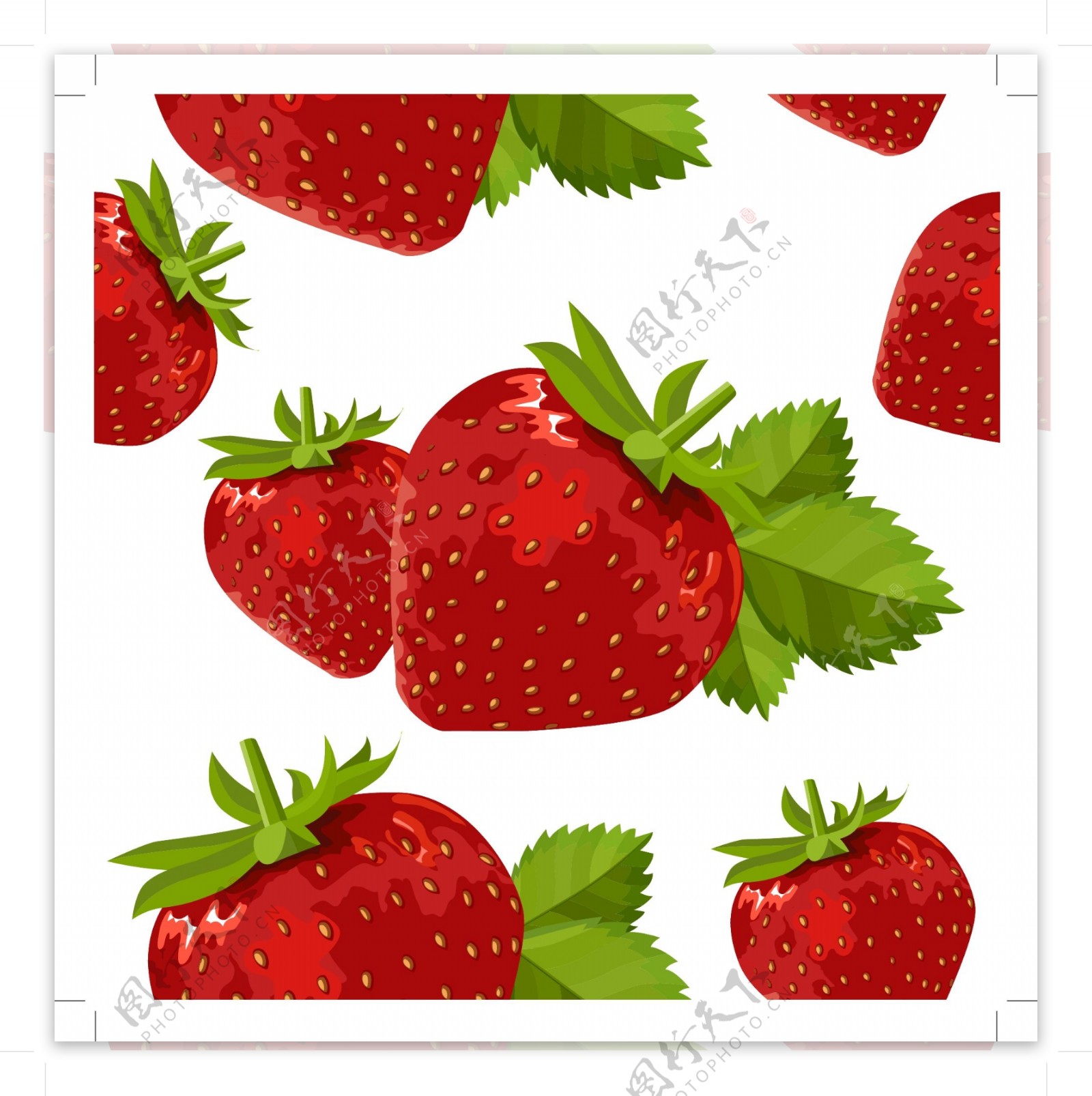 无缝绿叶草莓背景图片