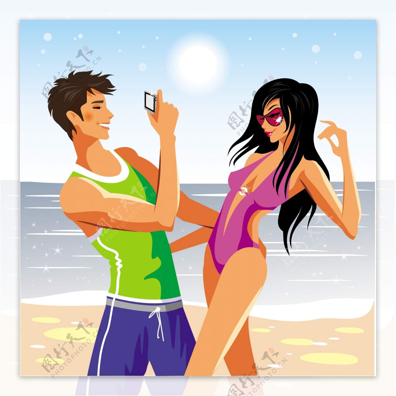沙滩快乐情侣图片