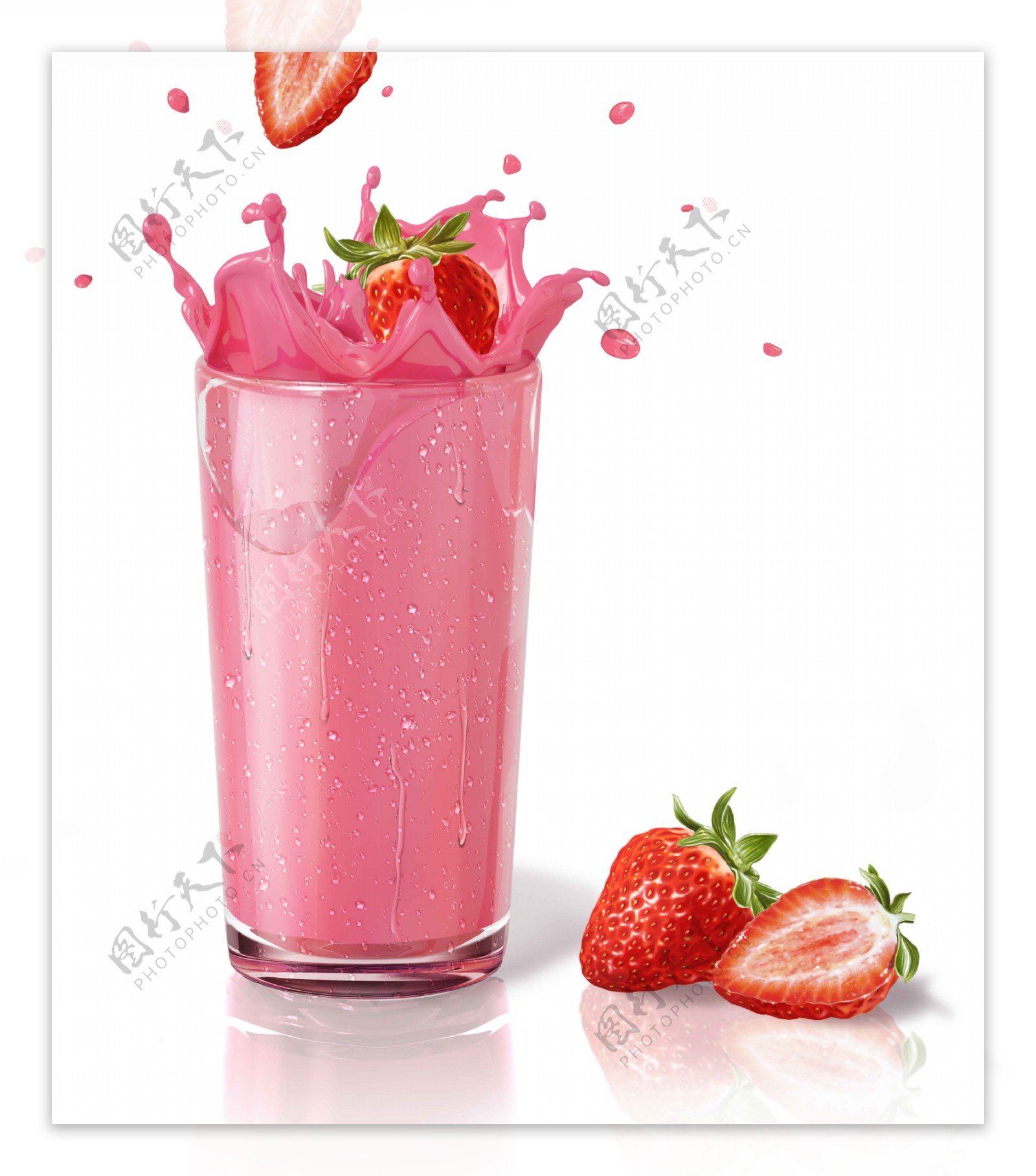 高清粉色草莓牛奶