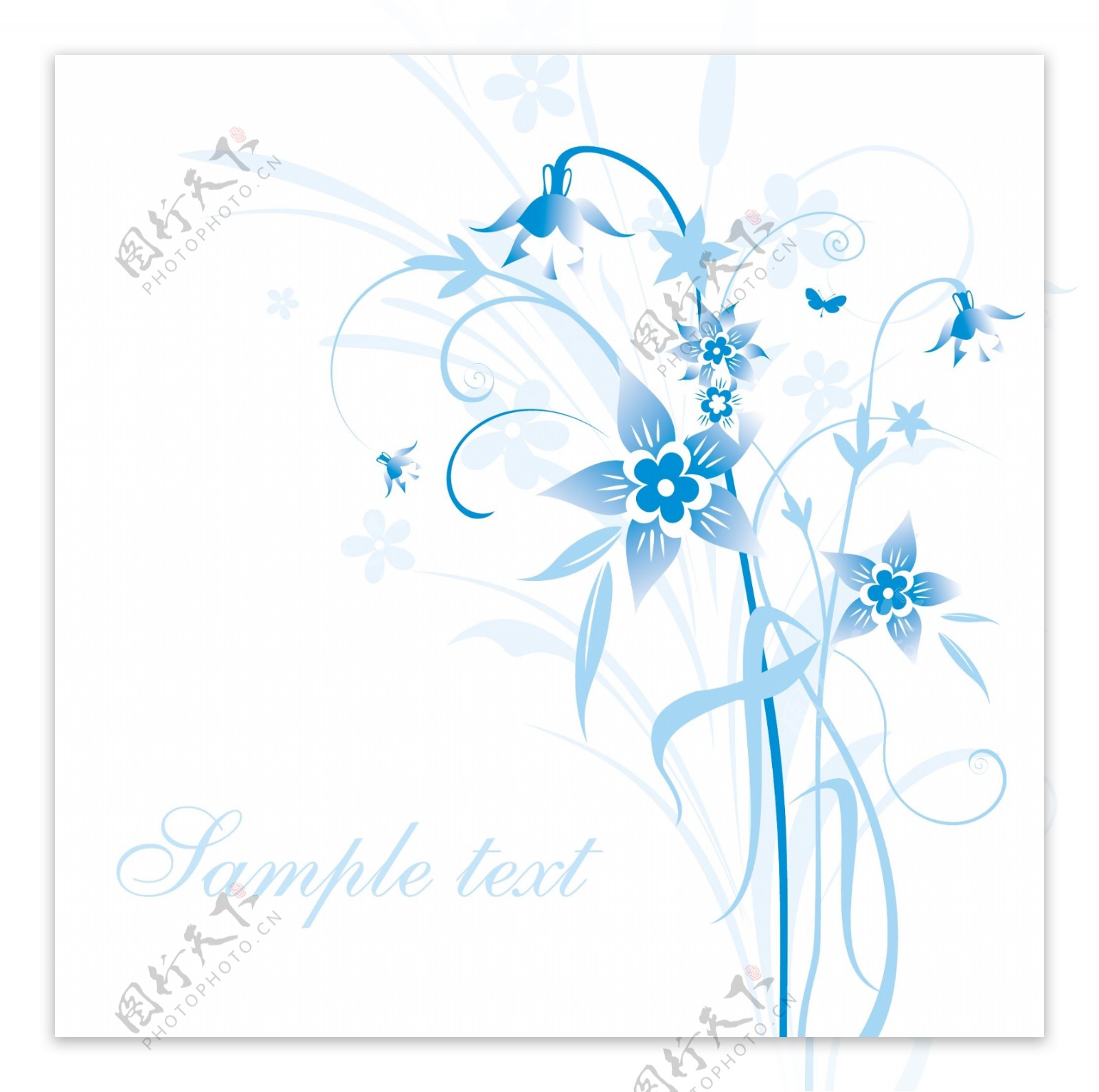 简约的蓝色手绘花卉和在背景矢量素材5文本模式