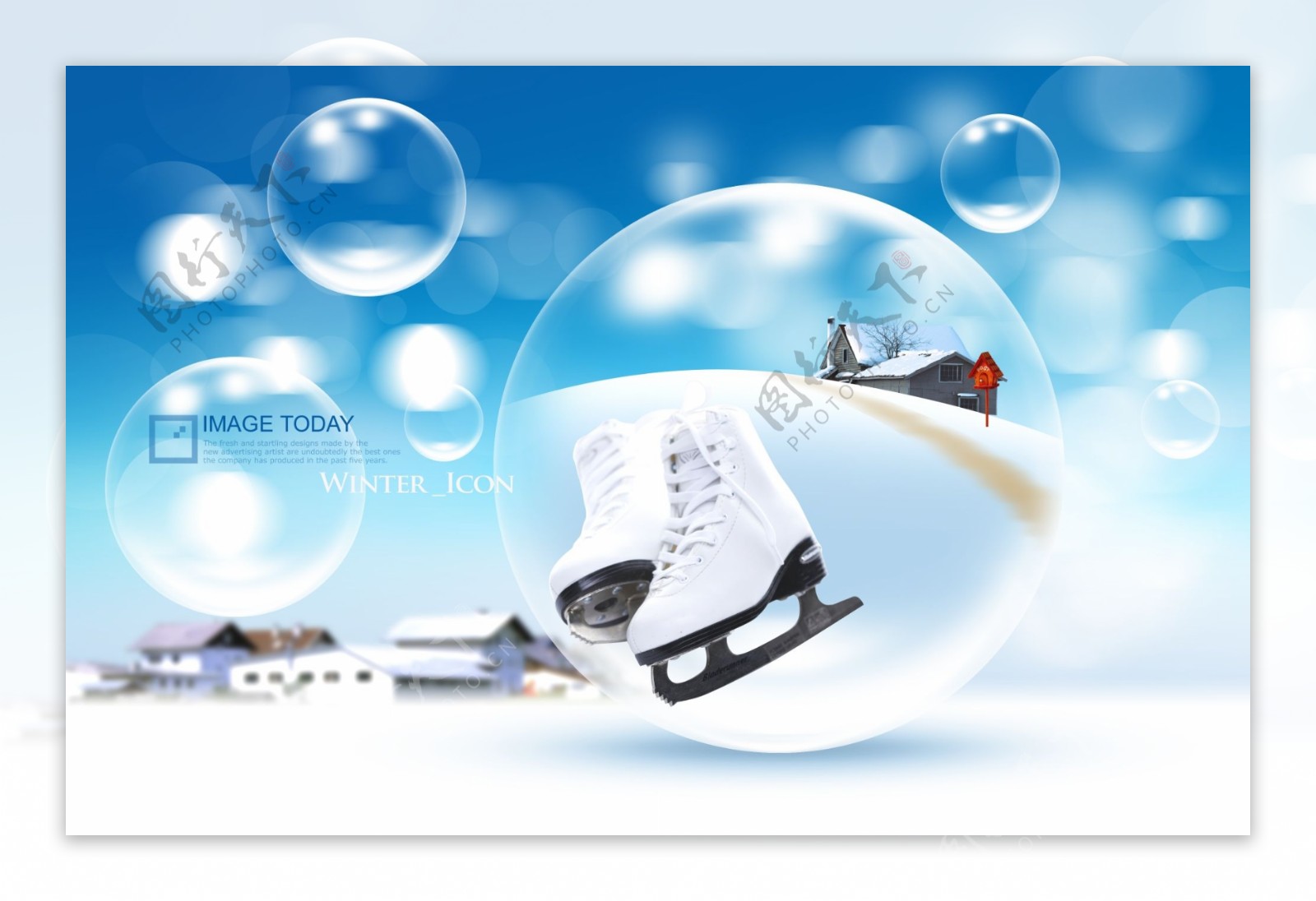 泡泡内的白色滑冰鞋