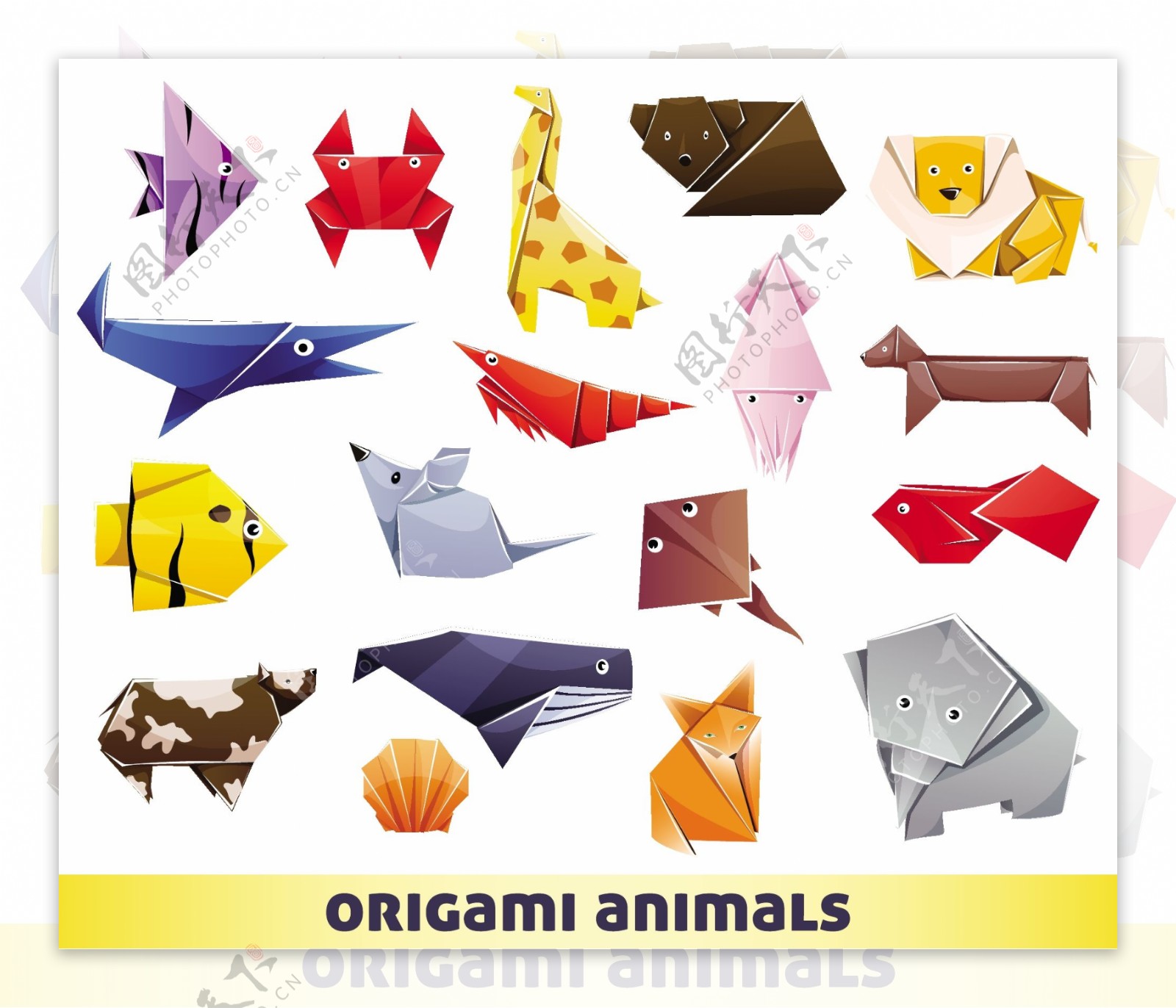18款彩色折纸动物设计矢量素材