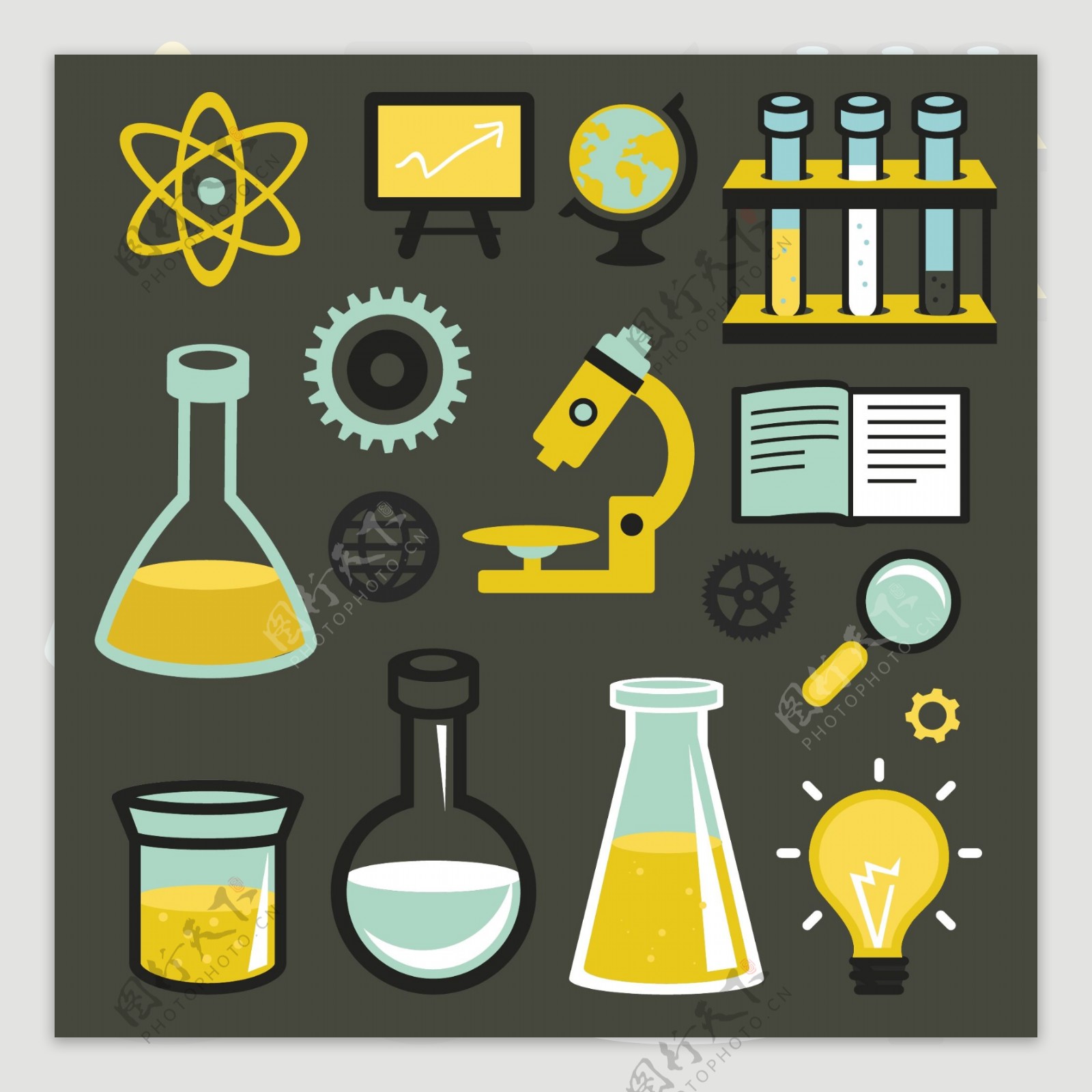 卡通科学实验元素矢量