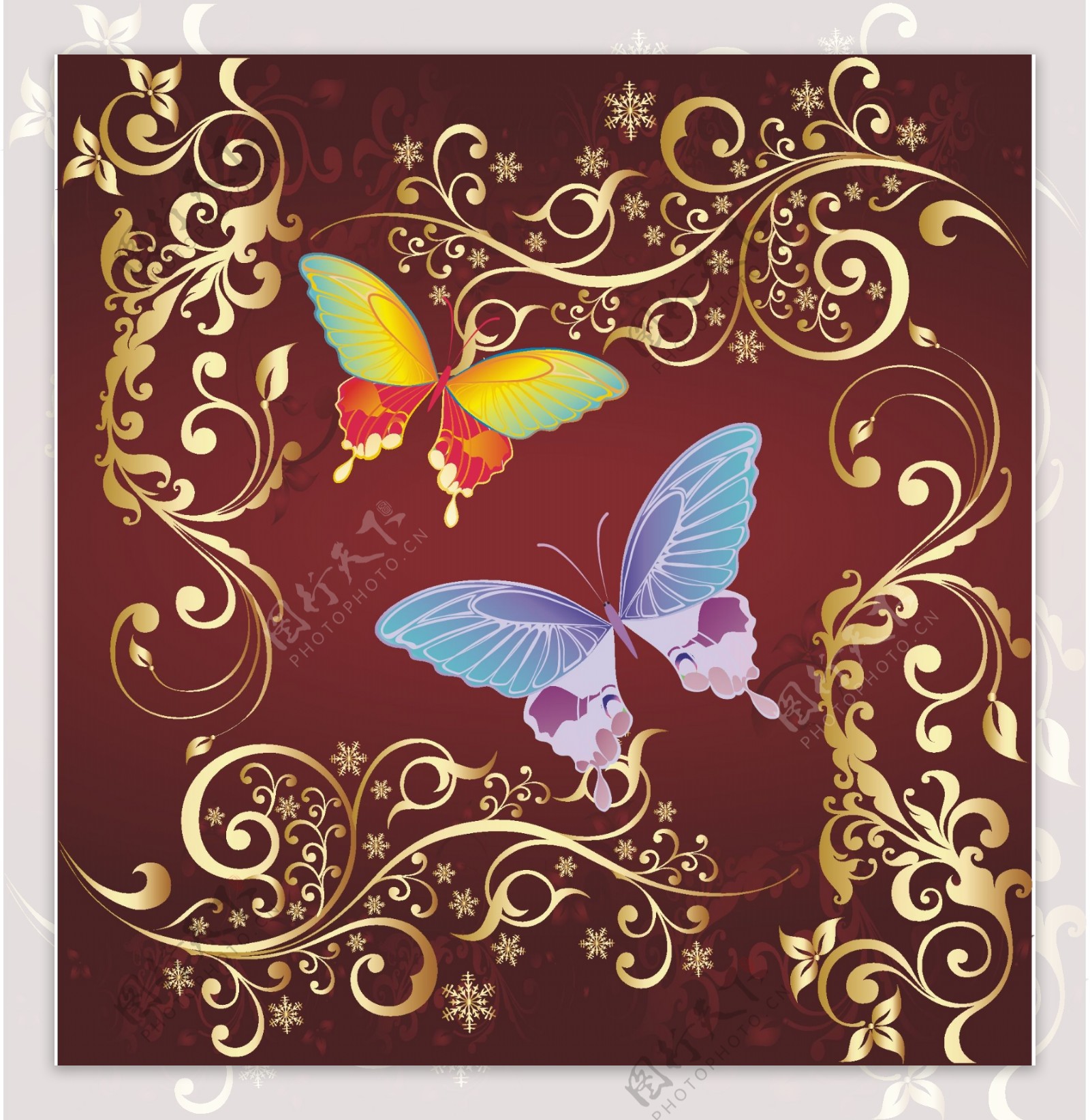 时尚华丽的图案和色彩的蝴蝶背景矢量素材