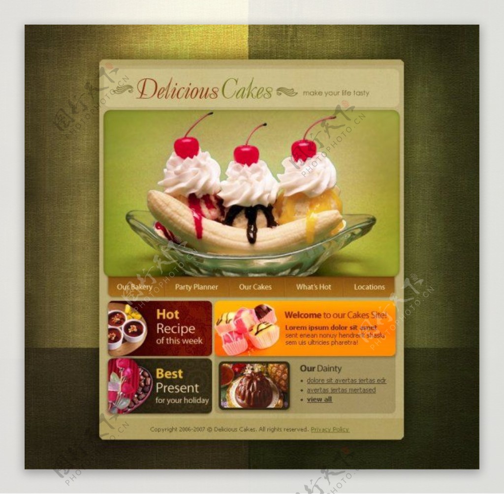 甜美蛋糕网站psd模板