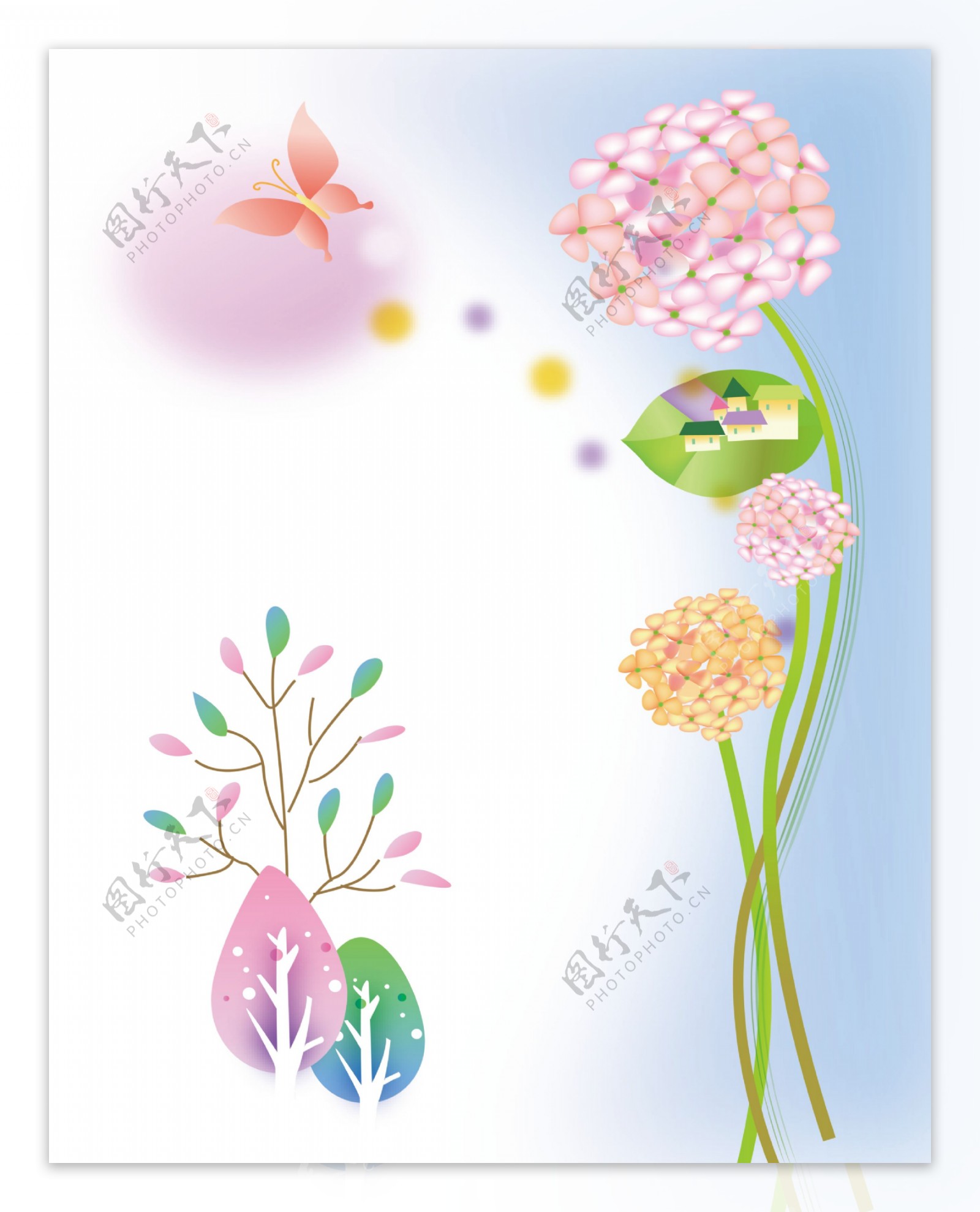 粉色卡通花朵蝴蝶树
