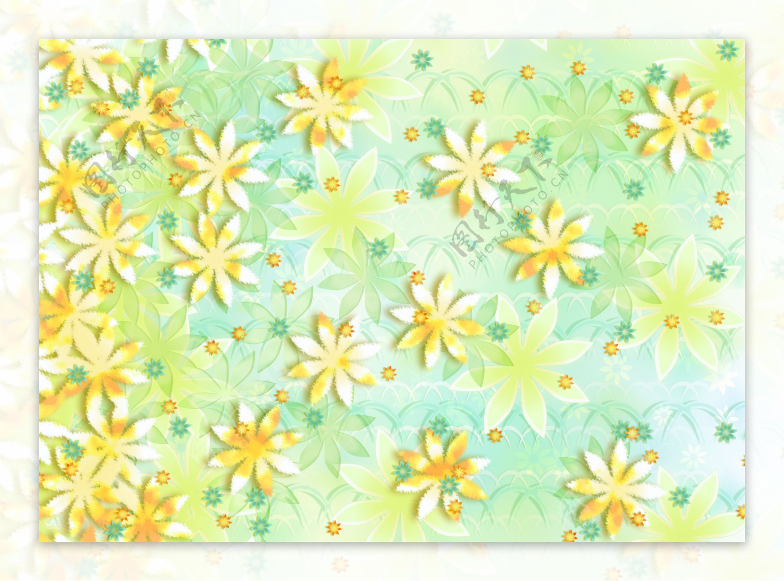 淡翠绿色黄色花纹叠加背景图
